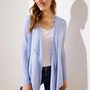 NWT Loft Draped Open Blue Striped Cardigan